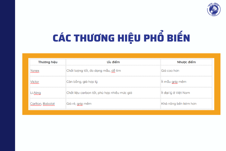 Các thương hiệu phổ biến